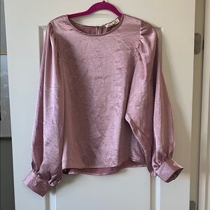 Vine & Love Dusty Rose Satin Puff-Sleeve Blouse